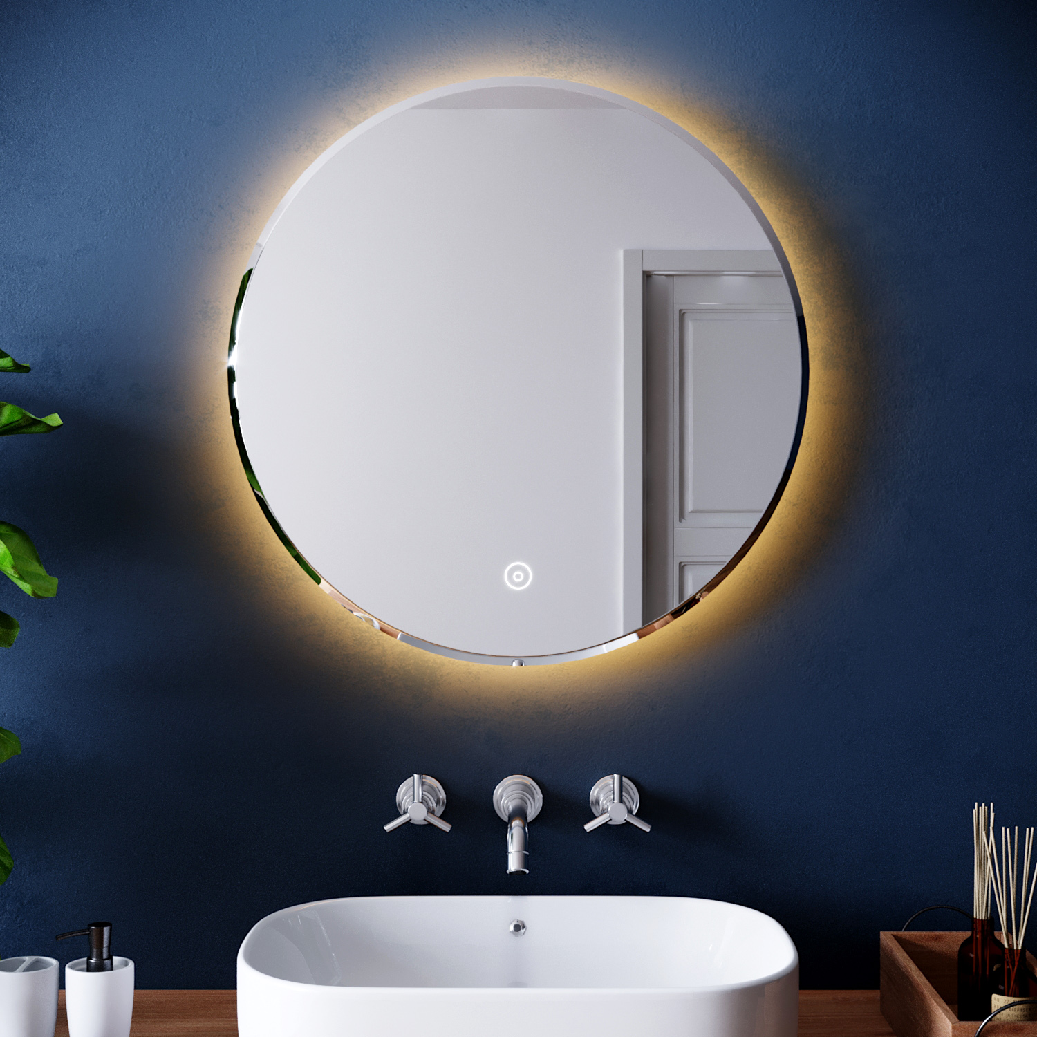 Round Bathroom Mirror Warm LED ILLUMINATED with Demister Touch